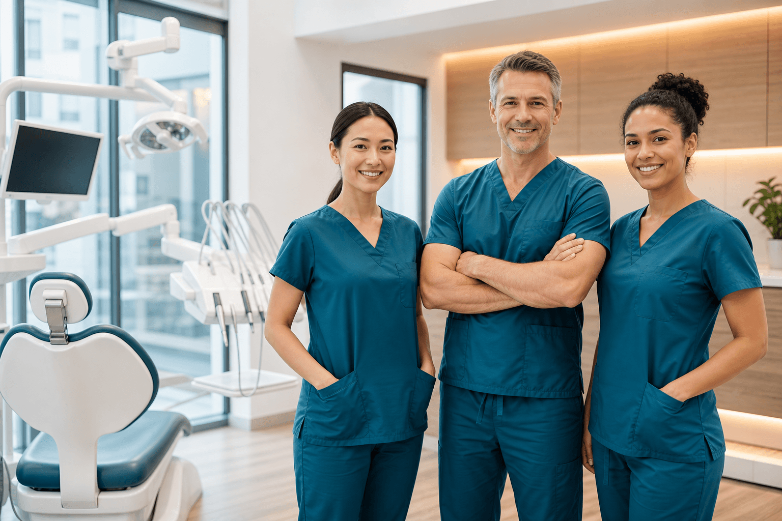 Dental professionals in a modern Elite Dental Studio treatment room